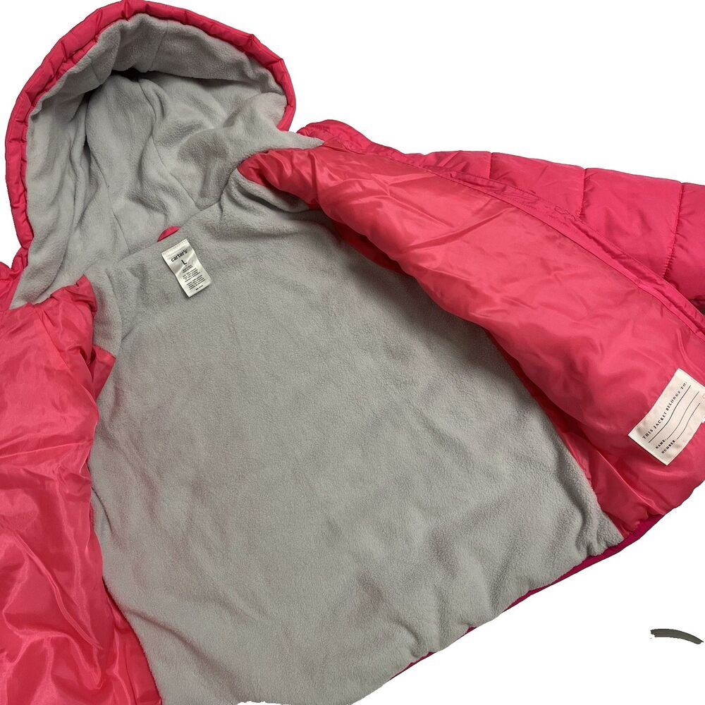 Carter’s Pink Quilted Kitty Cat Puffer Jacket Fleece Lined Winter Coat Sz7 L - Picture 10 of 16